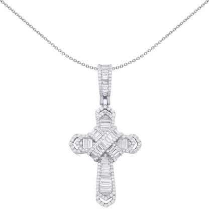 Silver  Baguette CZ Bandolier Chevron Cross Pendant Necklace - GVX104