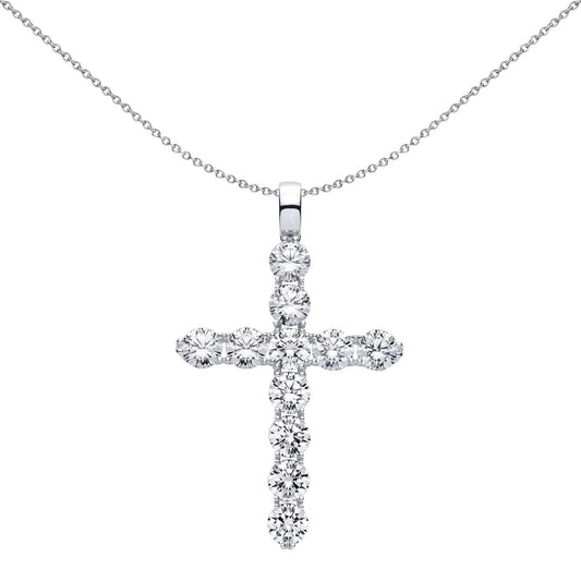 Unisex Silver  CZ 4 Claw Eternity Cluster Cross Pendant Necklace - GVX106