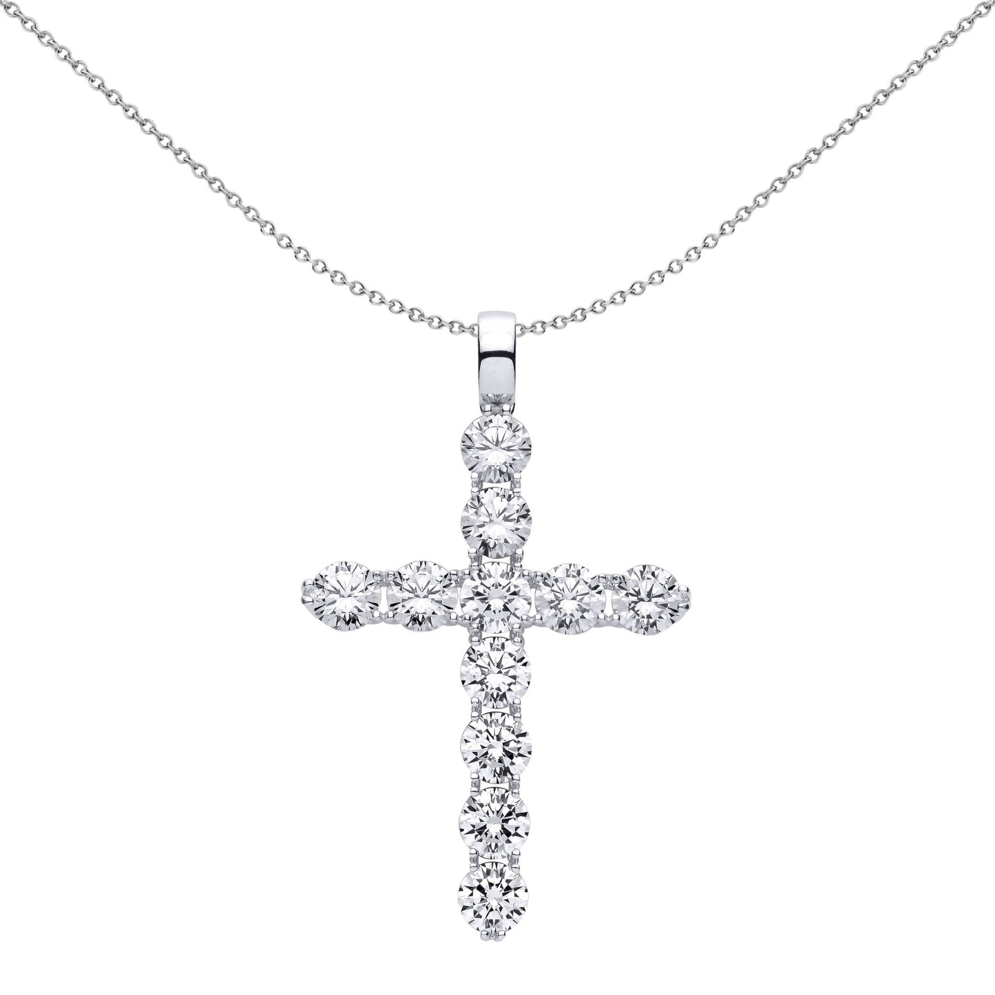 Unisex Silver  CZ 4 Claw Eternity Cluster Cross Pendant Necklace - GVX106