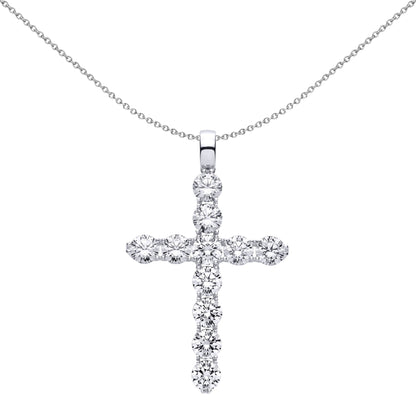 Unisex Silver  CZ 4 Claw Eternity Cluster Cross Pendant Necklace - GVX106