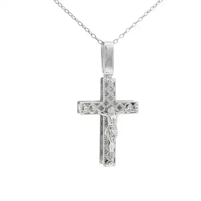 Silver  Twist Diamond-cut Sparkling Ball Crucifix Cross Pendant - GVX108