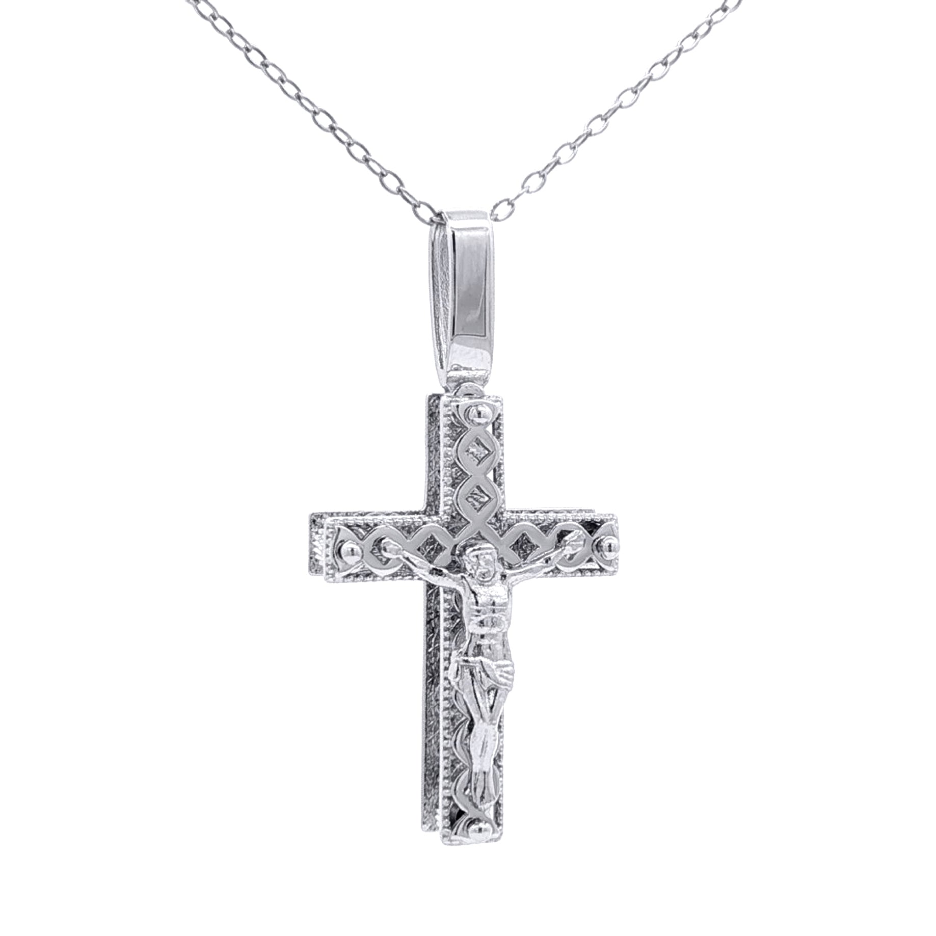 Silver  Twist Diamond-cut Sparkling Ball Crucifix Cross Pendant - GVX108