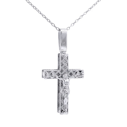 Silver  Twist Diamond-cut Sparkling Ball Crucifix Cross Pendant - GVX108
