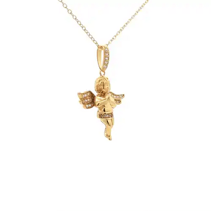 Gold-plated Silver  CZ Angelic Clasped Hands Cherub Cross Pendant - GVX109