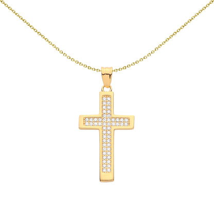 Gilded Silver  CZ Double Layered Art Deco Bezel Cross Pendant - GVX110