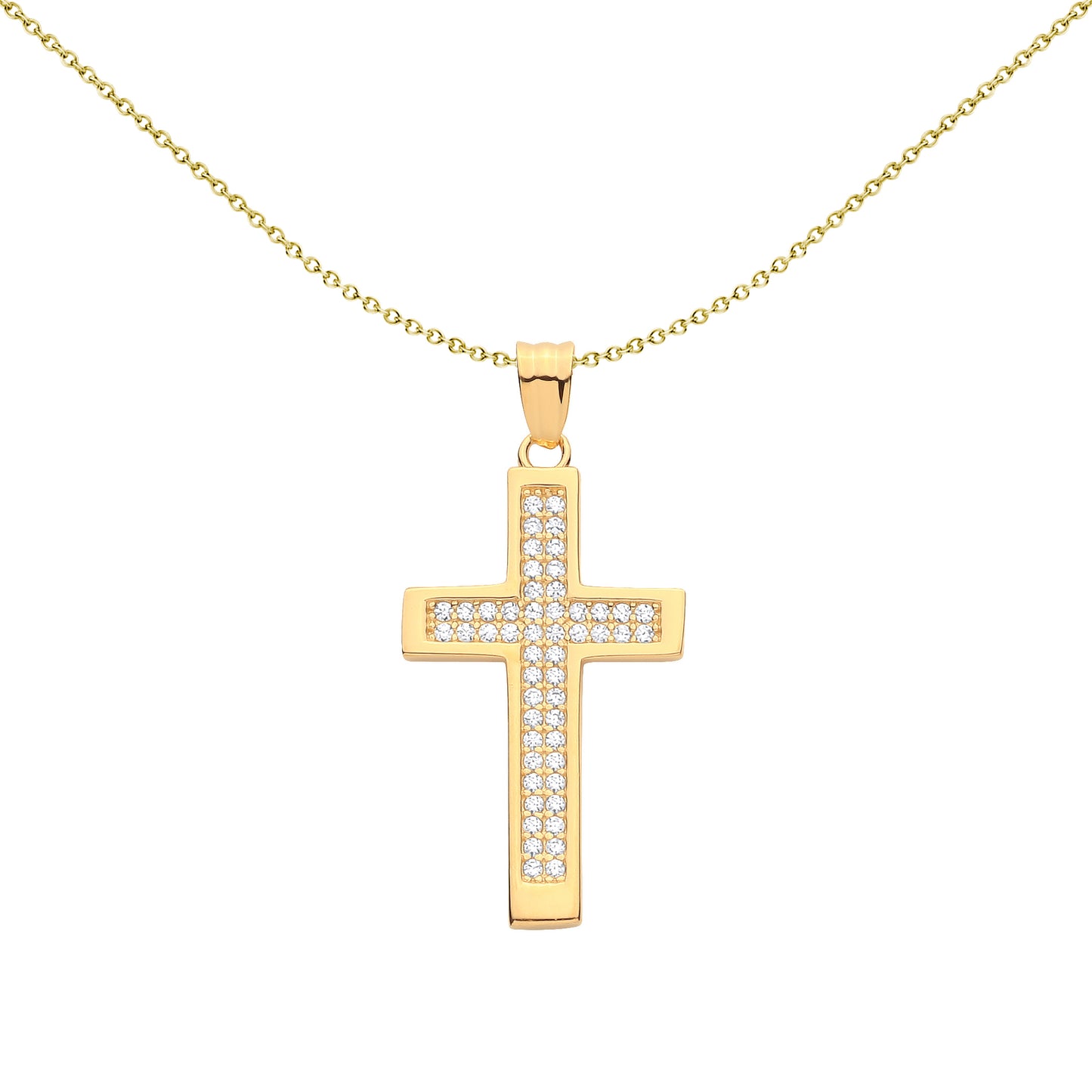 Gilded Silver  CZ Double Layered Art Deco Bezel Cross Pendant - GVX110