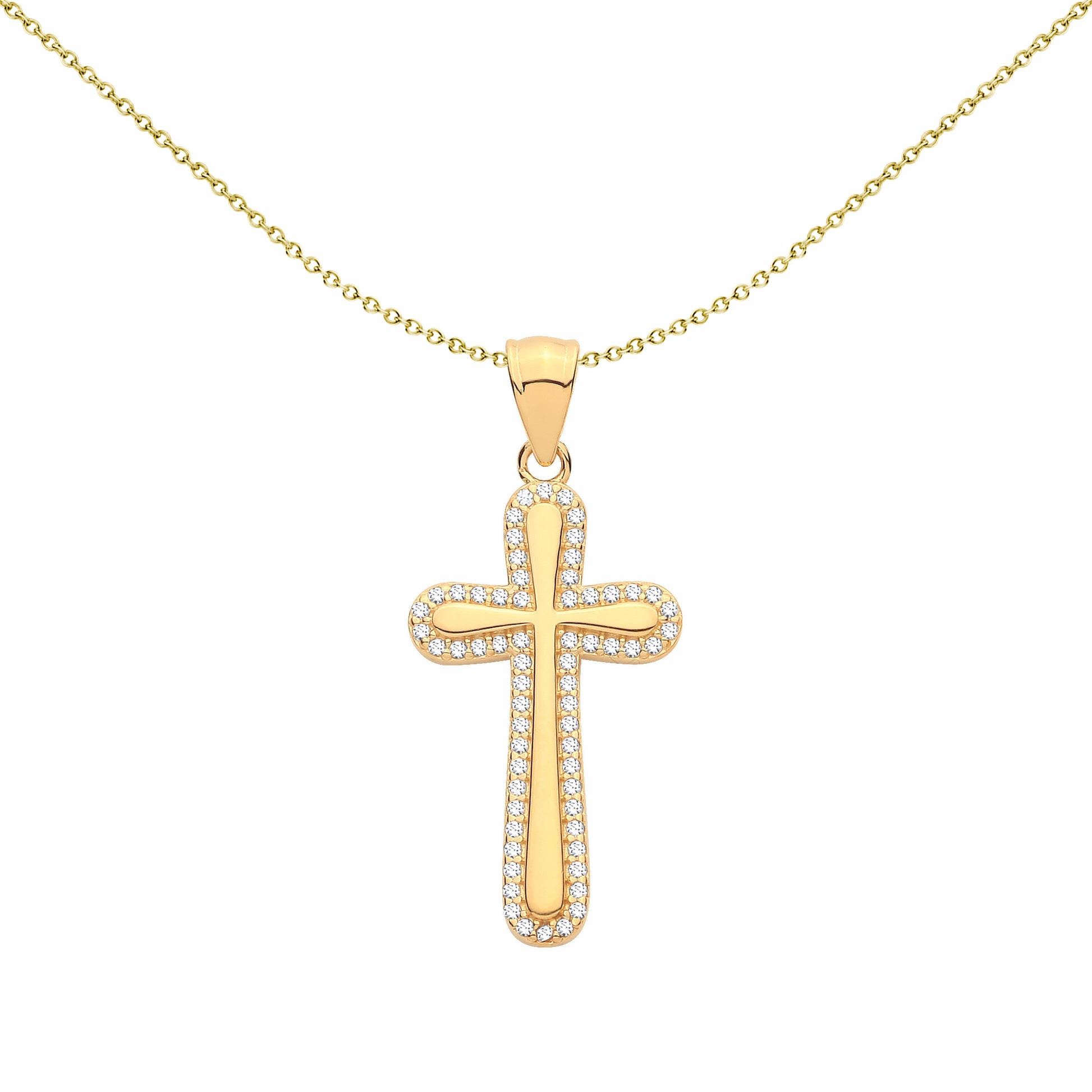 Gold-plated Silver  CZ Fluid Halo Contoured Teardrop Cross Pendant - GVX111