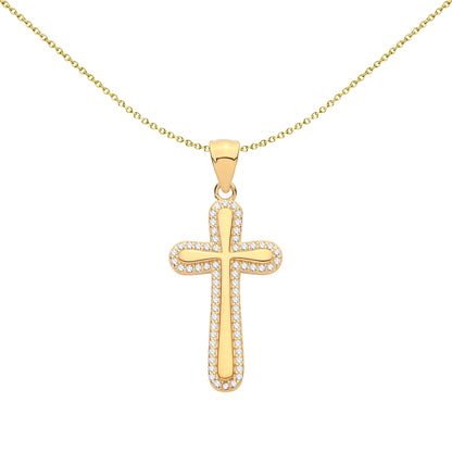 Gold-plated Silver  CZ Fluid Halo Contoured Teardrop Cross Pendant - GVX111