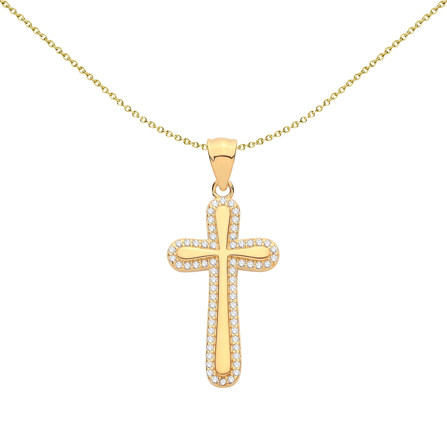 Gold-plated Silver  CZ Fluid Halo Contoured Teardrop Cross Pendant - GVX111