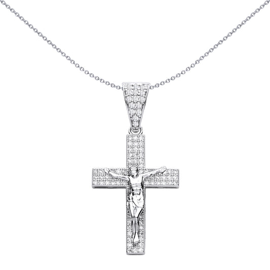 Sterling Silver  CZ Crucifix Cross Pendant - GVX112