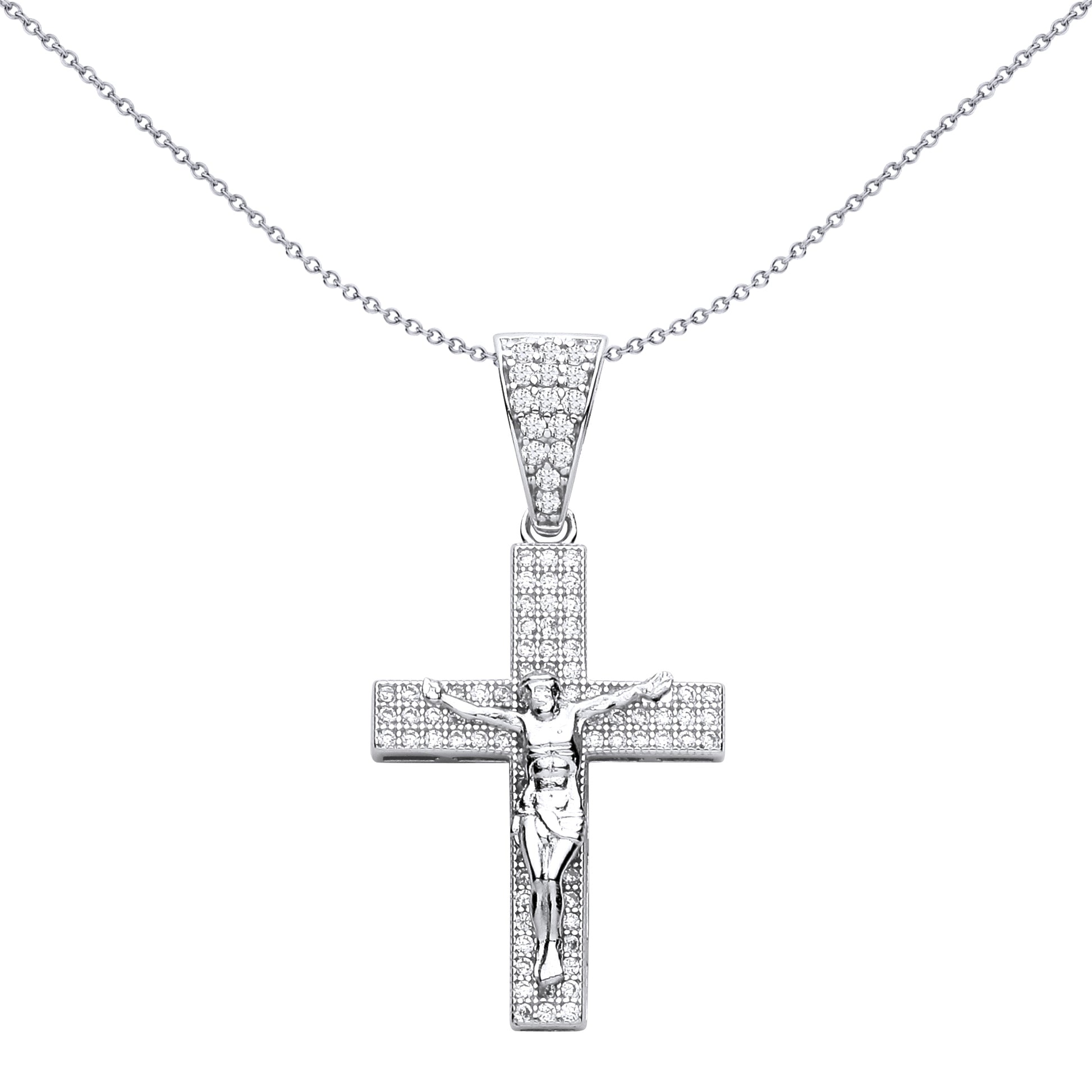 Sterling Silver  CZ Crucifix Cross Pendant - GVX112