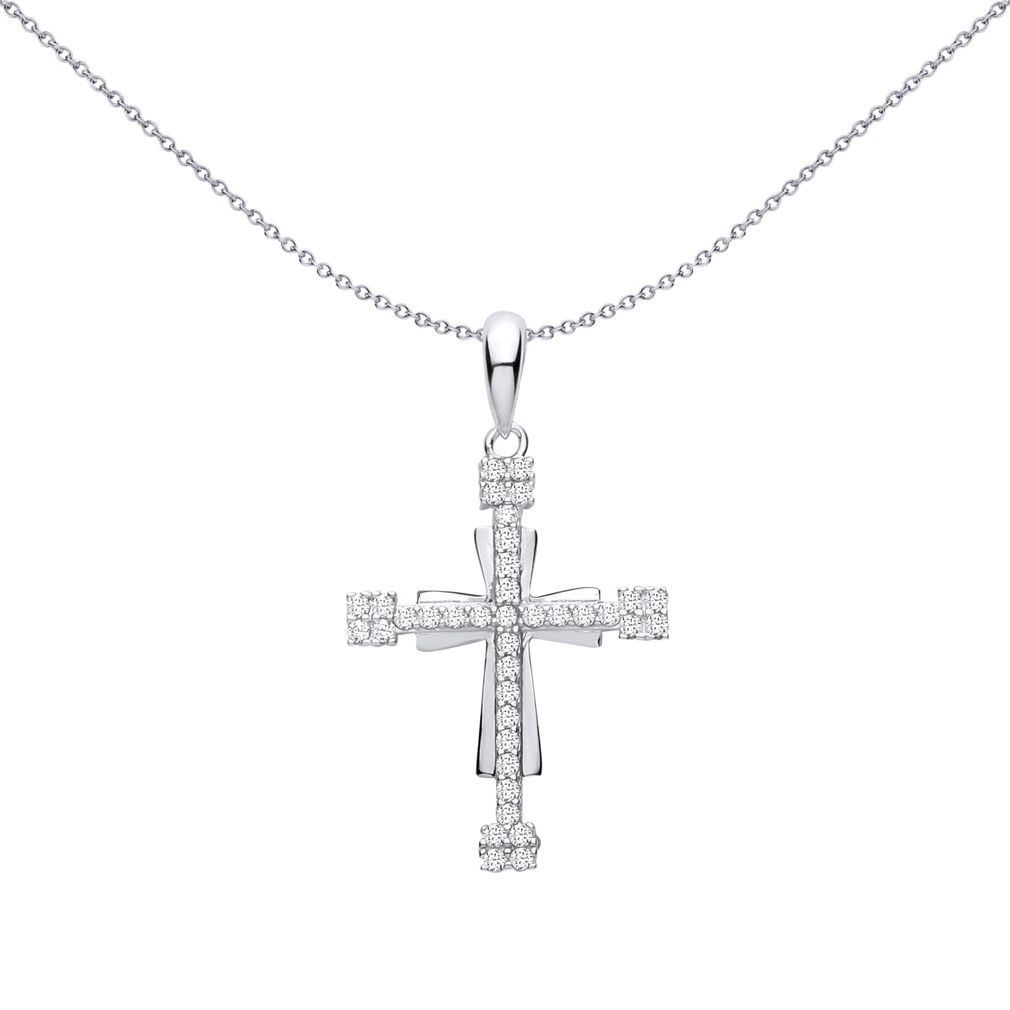 Silver  CZ Art Deco Boutonniere Templar Double Cross Pendant - GVX113