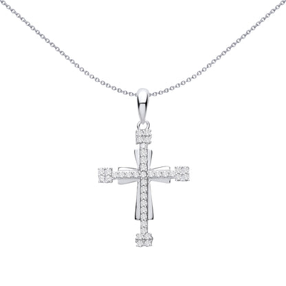 Silver  CZ Art Deco Boutonniere Templar Double Cross Pendant - GVX113