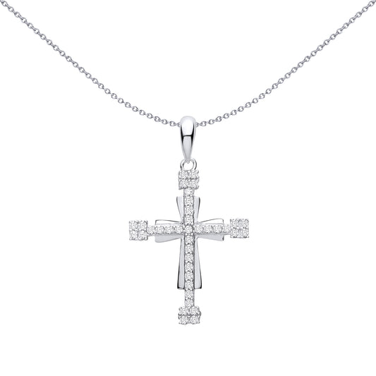 Silver  CZ Art Deco Boutonniere Templar Double Cross Pendant - GVX113