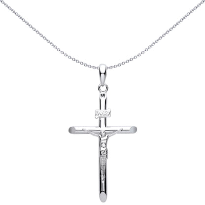 Silver  Round Tube INRI Crucifix Cross Pendant - GVX114