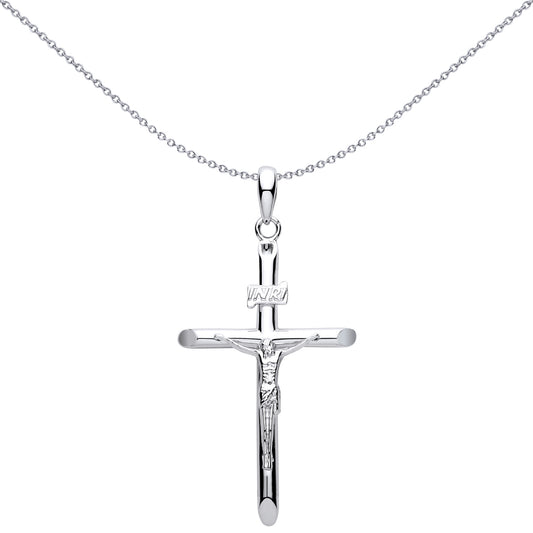 Silver  Round Tube INRI Crucifix Cross Pendant - GVX114
