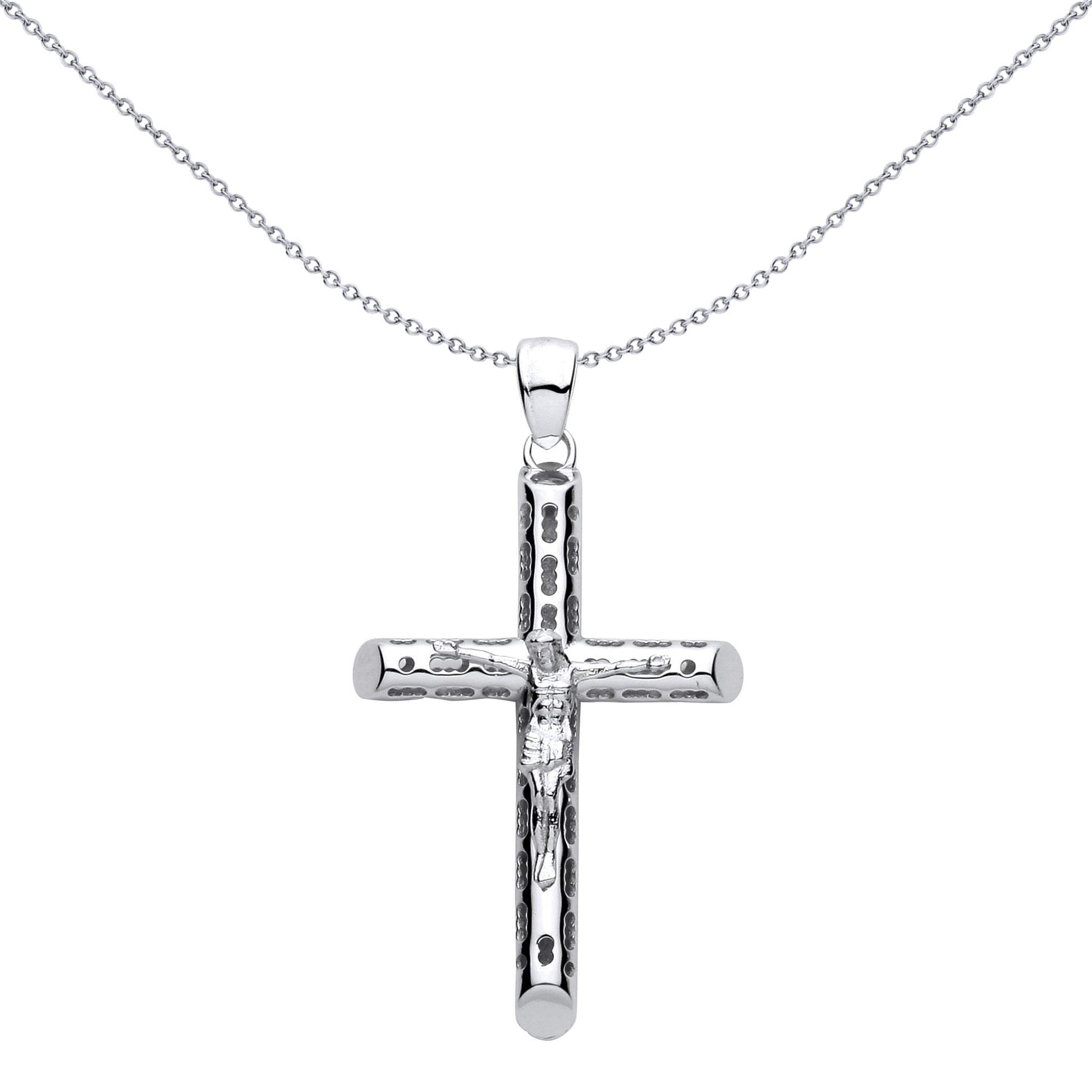 Silver  Bamboo Tube Ornate Crucifix Cross Pendant - GVX115