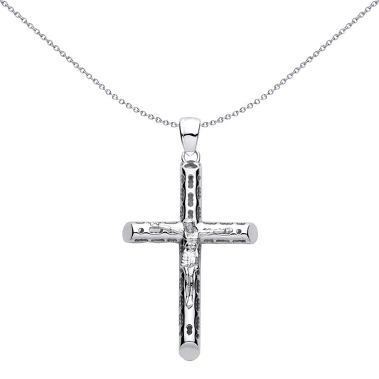 Silver  Bamboo Tube Ornate Crucifix Cross Pendant - GVX115