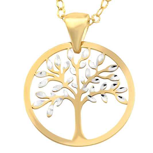 9ct White & Yellow Gold  Tree of Life Pendant Necklace 18 inch - HHHAXL239YW-18