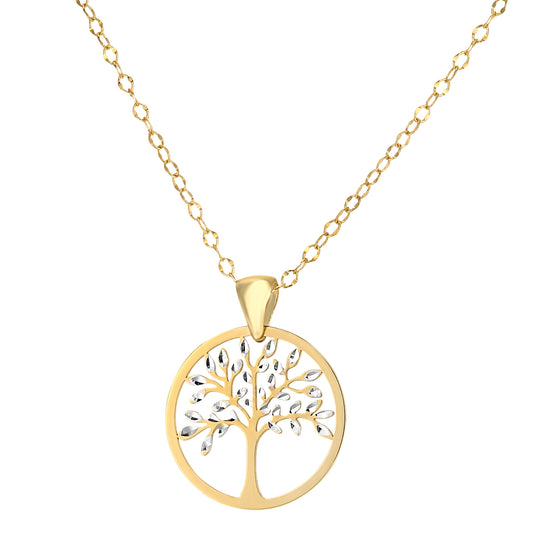 9ct White & Yellow Gold  Tree of Life Pendant Necklace 18 inch - HHHAXL239YW-18