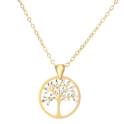 9ct White & Yellow Gold  Tree of Life Pendant Necklace 18 inch - HHHAXL239YW-18