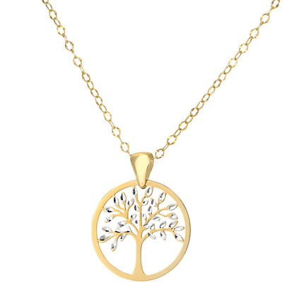 9ct White & Yellow Gold  Tree of Life Pendant Necklace 18 inch - HHHAXL239YW-18