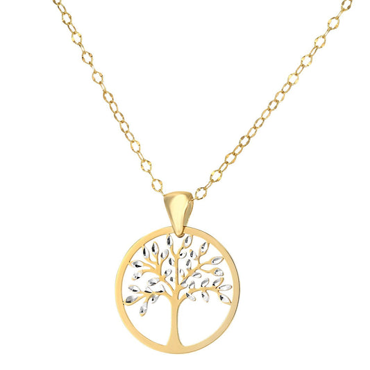 9ct White & Yellow Gold  Tree of Life Pendant Necklace 18 inch - HHHAXL239YW-18