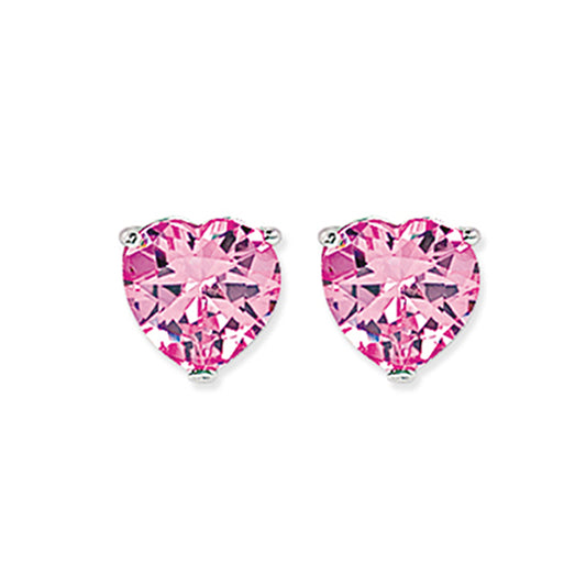 Silver  Pink Heart CZ Love Heart Solitaire Stud Earrings 10mm - HT10P