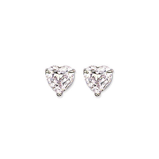 Silver  Heart CZ Love Heart Solitaire Stud Earrings 10mm - HT10