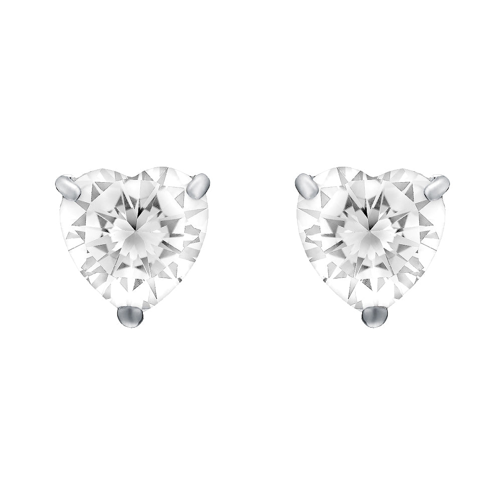 Silver  Heart CZ Love Heart Solitaire Stud Earrings 3mm - HT3