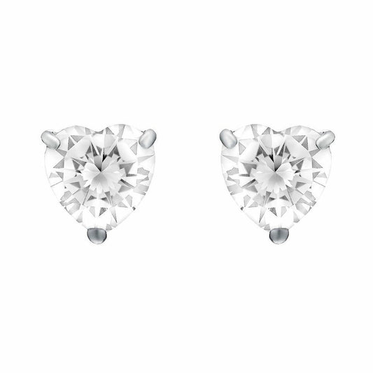 Silver  Heart CZ Love Heart Solitaire Stud Earrings 4mm 0.50cts - HT4