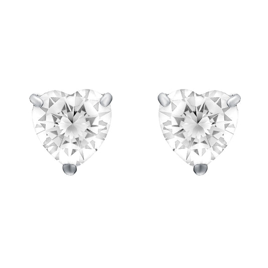 Silver  Heart CZ Love Heart Solitaire Stud Earrings 4mm - HT4