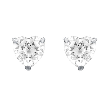 Silver  Heart CZ Love Heart Solitaire Stud Earrings 5mm - HT5