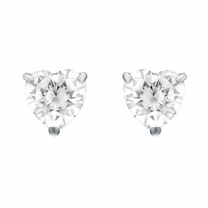 Silver  Heart CZ Love Heart Solitaire Stud Earrings 6mm 1.50cts - HT6