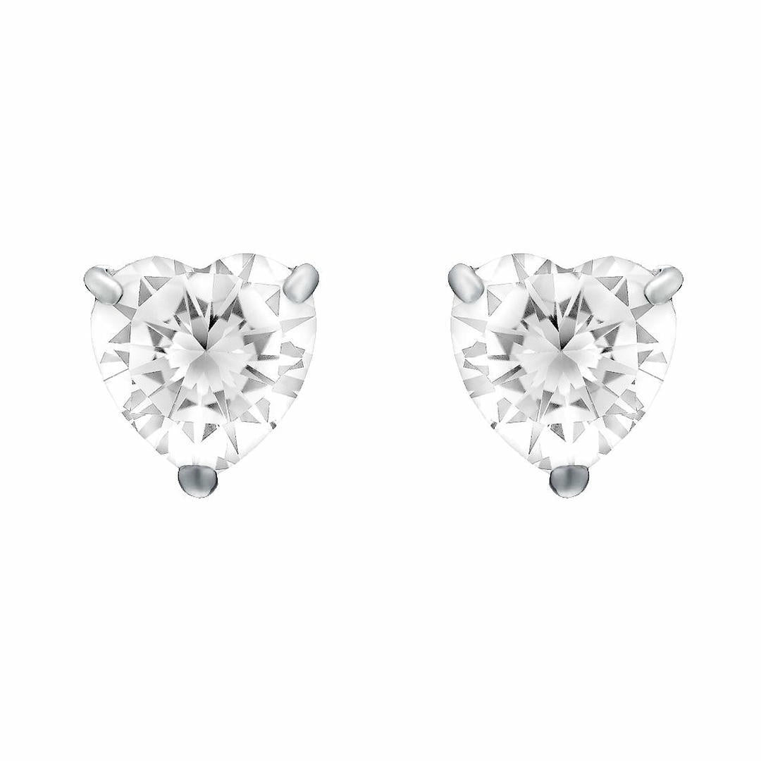 Silver  Heart CZ Love Heart Solitaire Stud Earrings 6mm 1.50cts - HT6