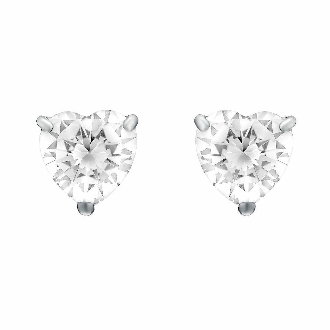 Silver  Heart CZ Love Heart Solitaire Stud Earrings 8mm 4.00cts - HT8