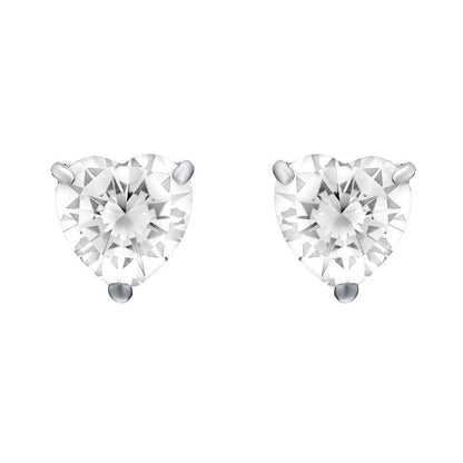 Silver  Heart CZ Love Heart Solitaire Stud Earrings 8mm 4.00cts - HT8