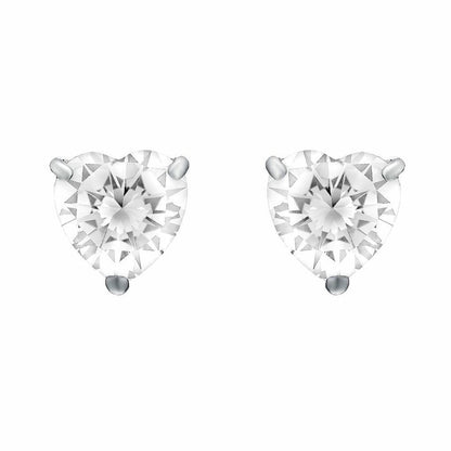 Silver  Heart CZ Love Heart Solitaire Stud Earrings 8mm 4.00cts - HT8