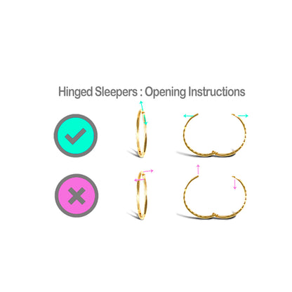 9ct Gold  Diamond Cut Hinged Sleeper 1mm Hoop Earrings 13mm - JER650A