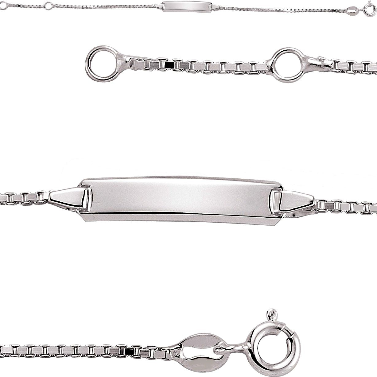 Girls Silver  Box Link ID Identity Bracelet 6mm 6 / 7 inch - ID16