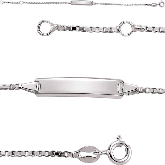 Girls Silver  Box Link ID Identity Bracelet 6mm 6 / 7 inch - ID16