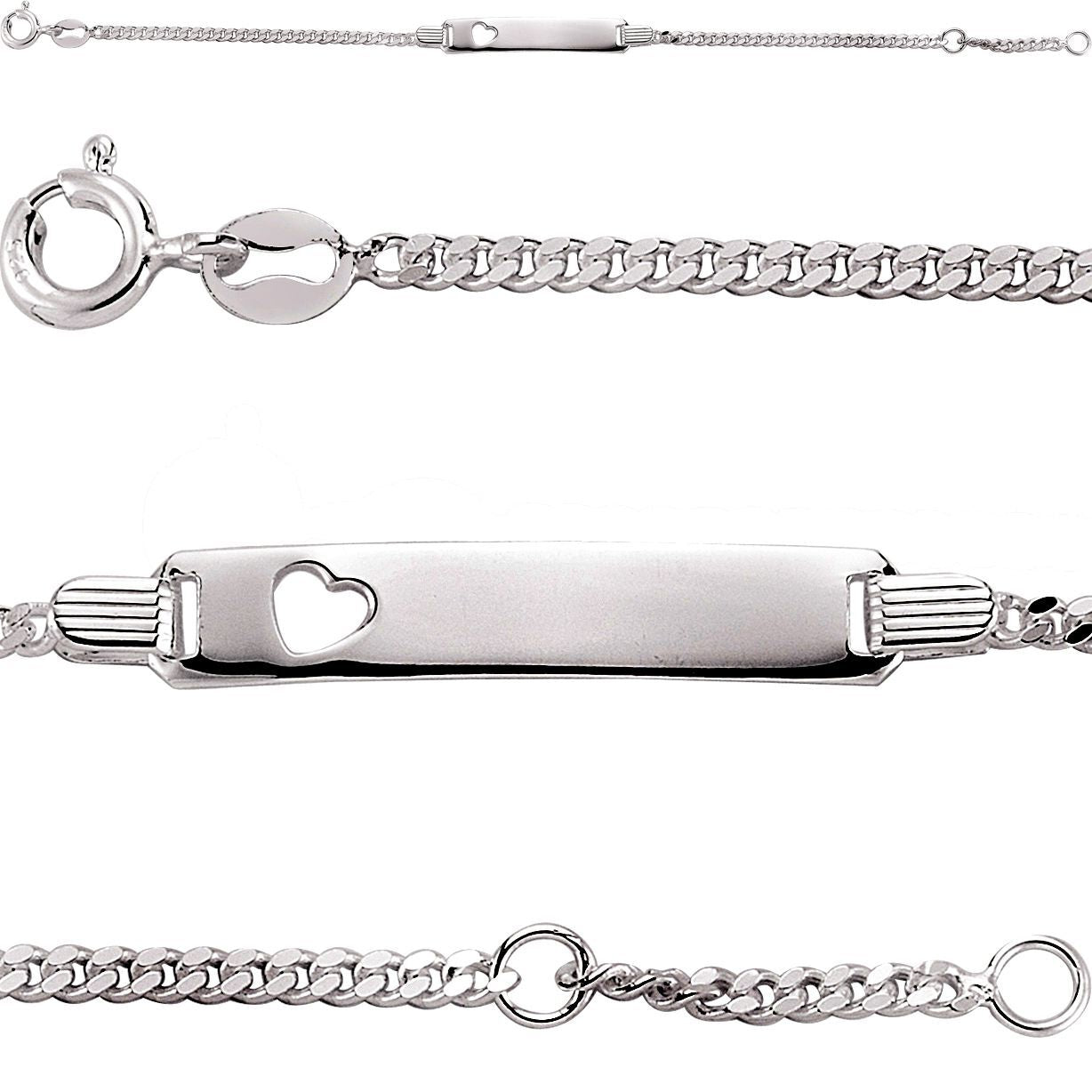 Girls Silver  Love Heart Curb ID Identity Bracelet 5mm 6 / 7 inch - ID18