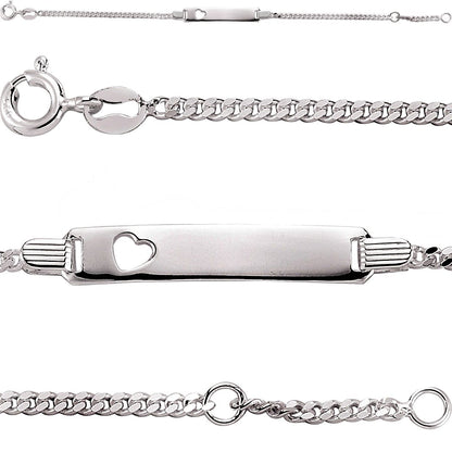 Girls Silver  Love Heart Curb ID Identity Bracelet 5mm 6 / 7 inch - ID18