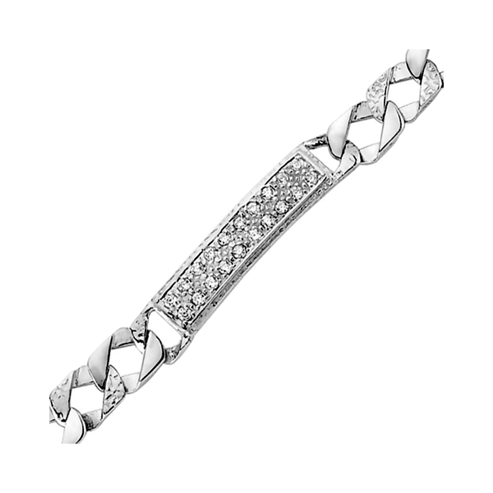 Boys Silver  CZ Barked Lizard Curb ID Identity Bracelet 5.5 inch - ID20