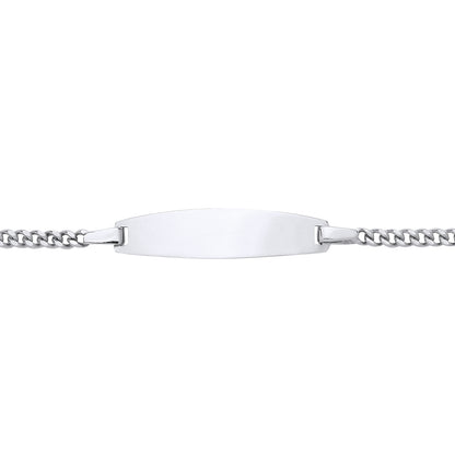 Kids Silver  Curb Chain Oval Bar Identity ID Bracelet - ID26RH