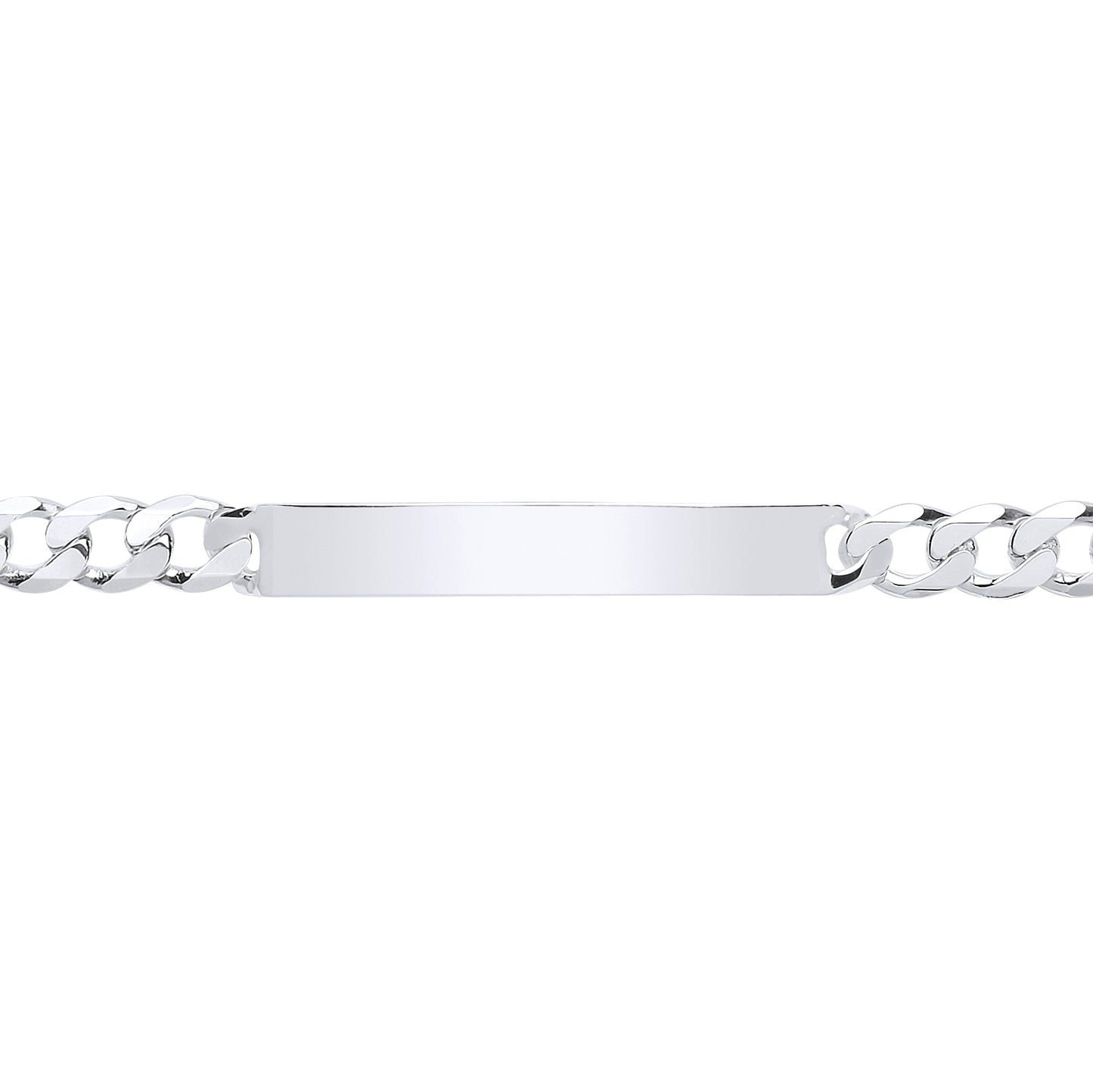 Mens Silver  Traditional Flat Curb Chain ID Bracelet 21.5cm - ID33