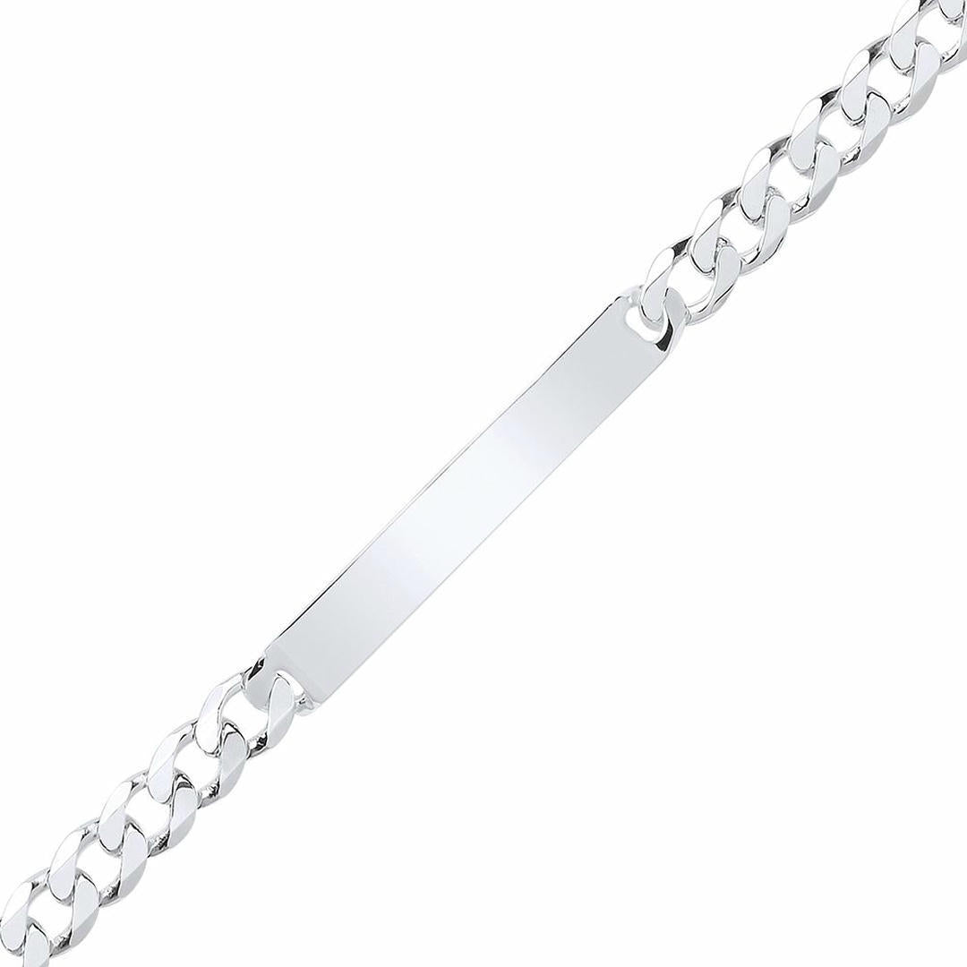Mens Silver  Traditional Flat Curb Chain ID Bracelet 21.5cm - ID33
