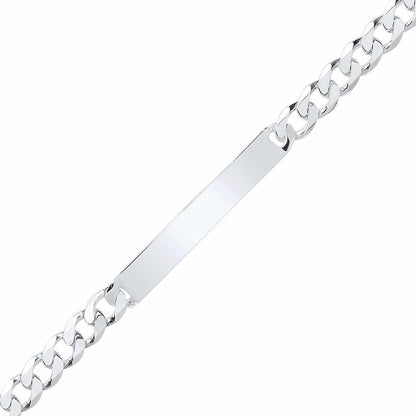 Mens Silver  Traditional Flat Curb Chain ID Bracelet 21.5cm - ID33
