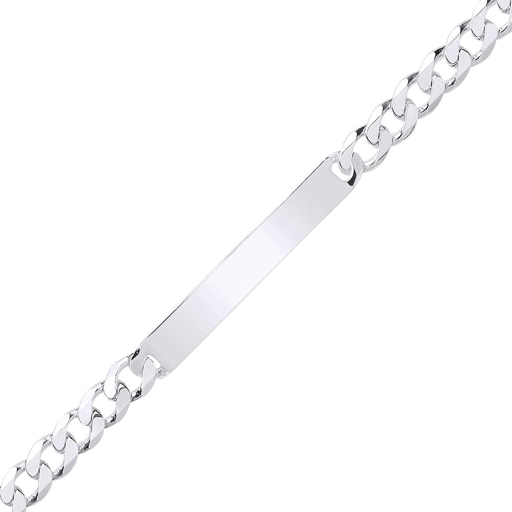 Mens Silver  Traditional Flat Curb Chain ID Bracelet 21.5cm - ID33