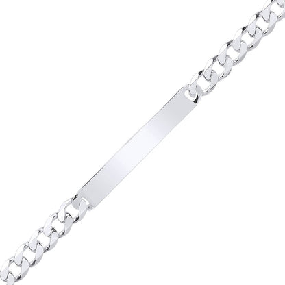 Mens Silver  Traditional Flat Curb Chain ID Bracelet 21.5cm - ID33